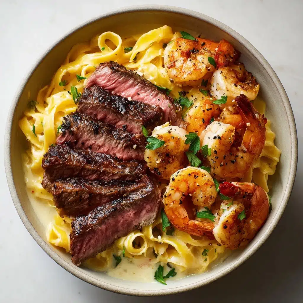 Blackened Steak and Shrimp Alfredo Recipe - Recipe Image