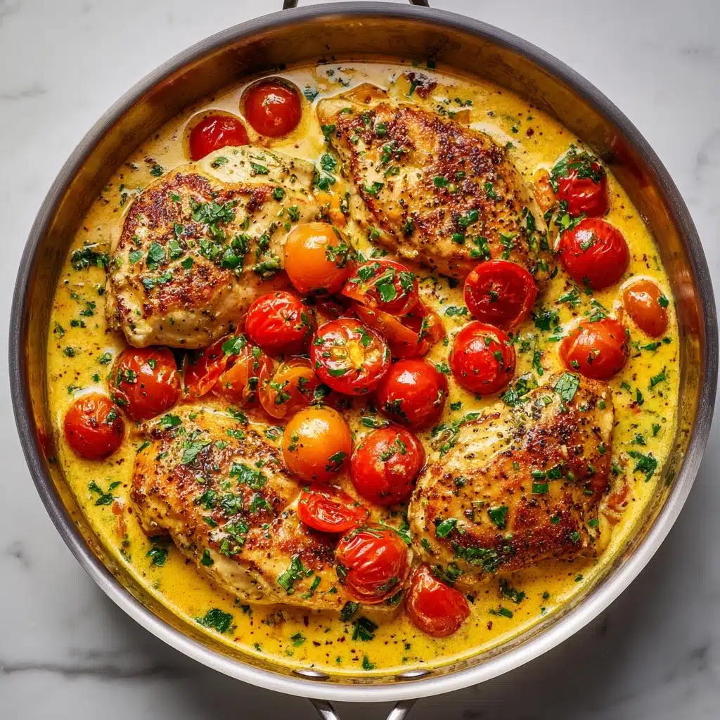 Creamy Pesto Chicken with Roasted Tomatoes Recipe - Recipe Image