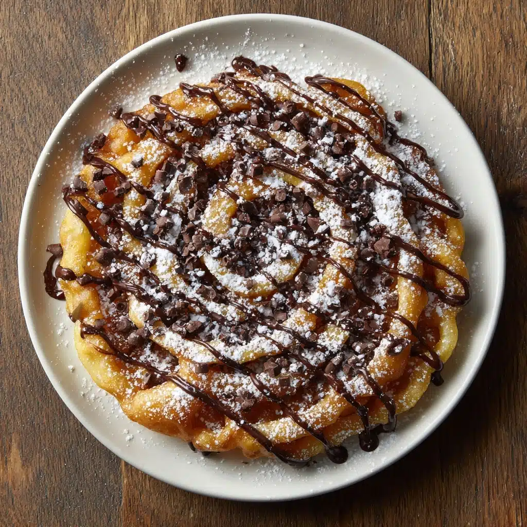 Crispy Homemade Funnel Cake with Chocolate Drizzle Recipe - Recipe Image