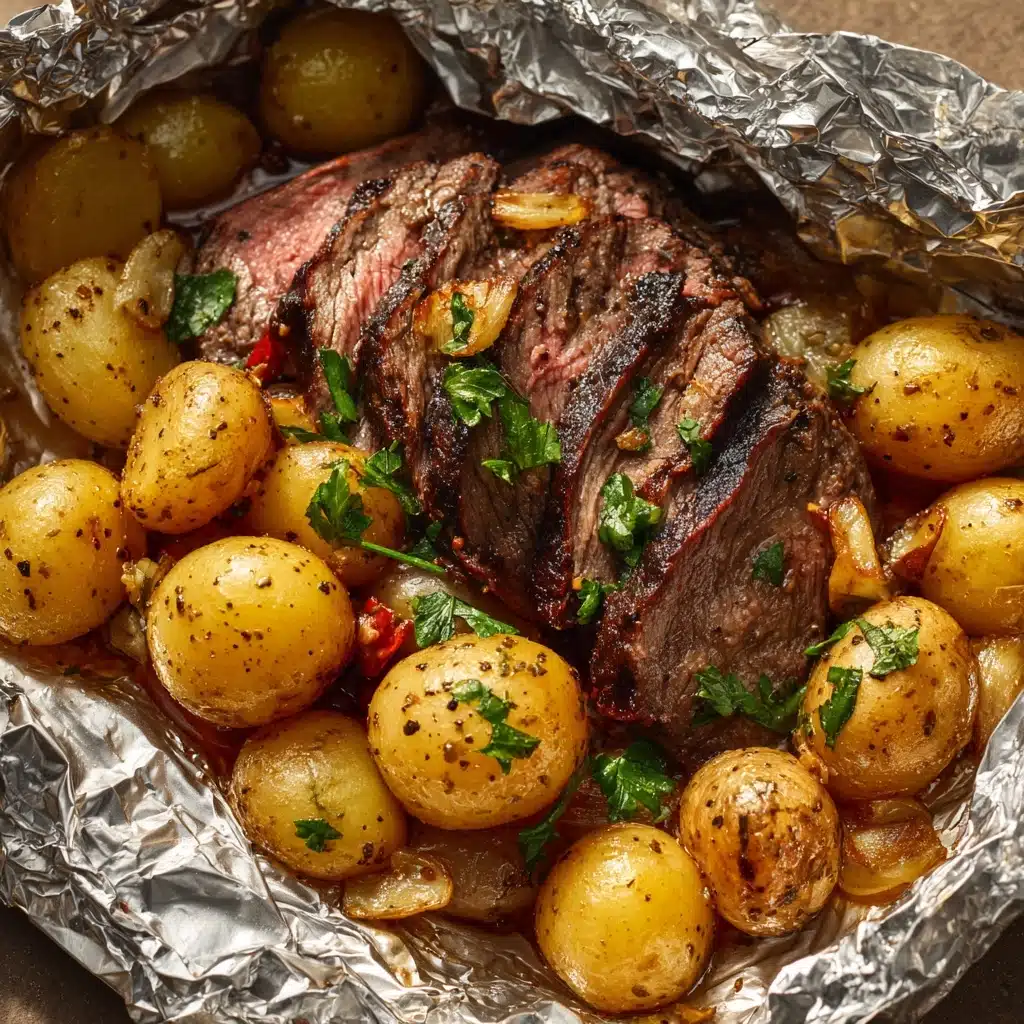 Garlic Butter Steak and Potato Foil Packets Recipe - Recipe Image