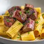 Garlic Butter Steak Tips with Cheesy Rigatoni Recipe