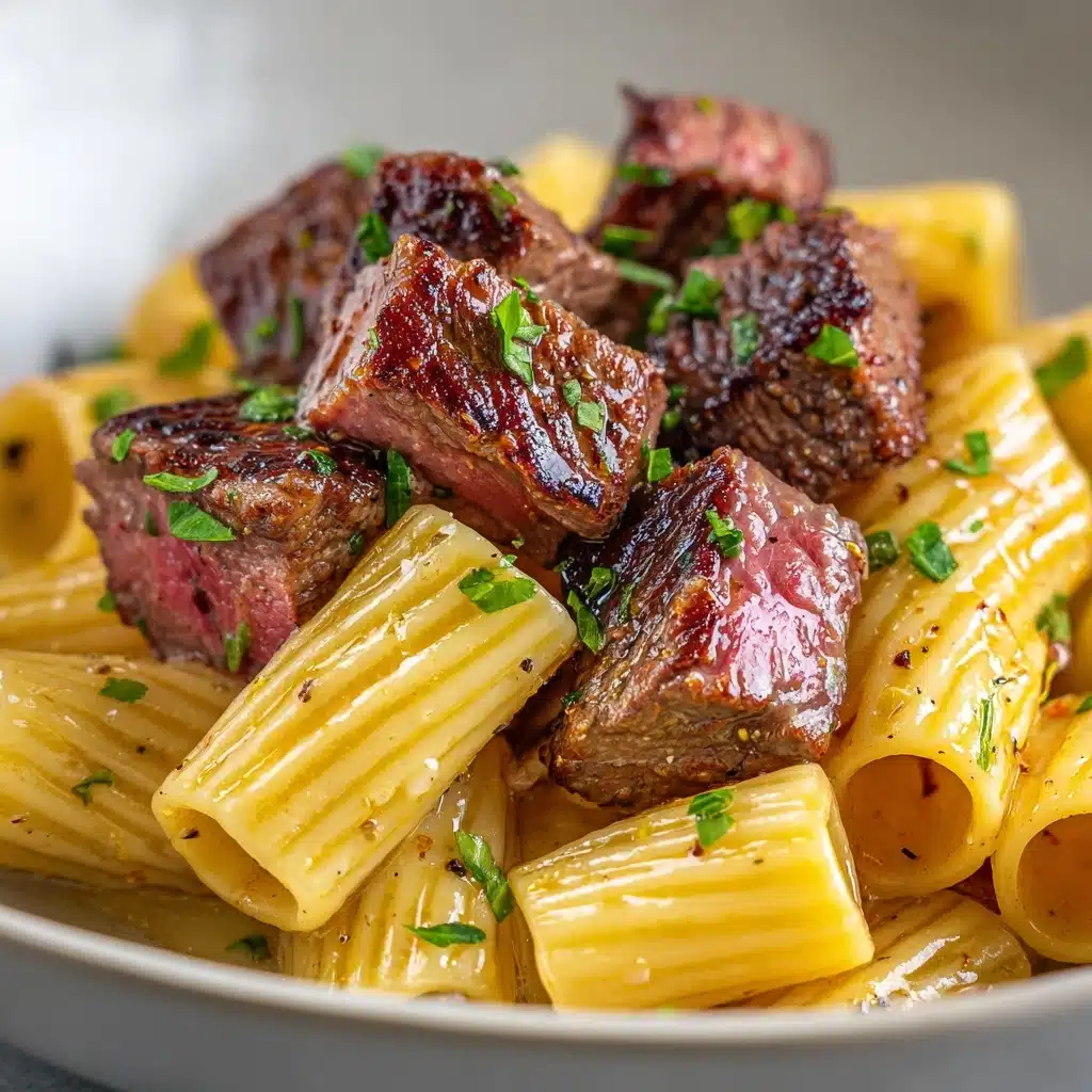 Garlic Butter Steak Tips with Cheesy Rigatoni Recipe - Recipe Image