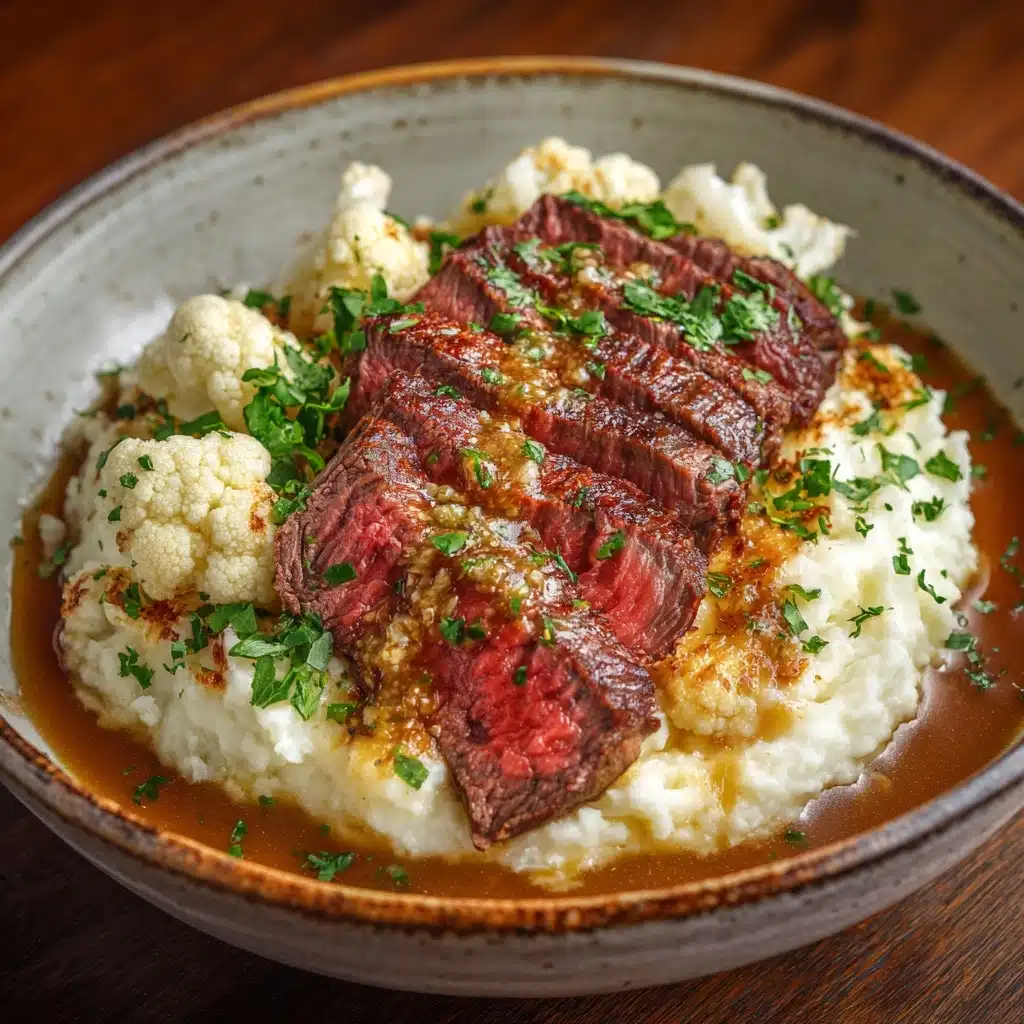 Brown Butter Steak with Roasted Garlic Whipped Cauliflower Recipe - Recipe Image