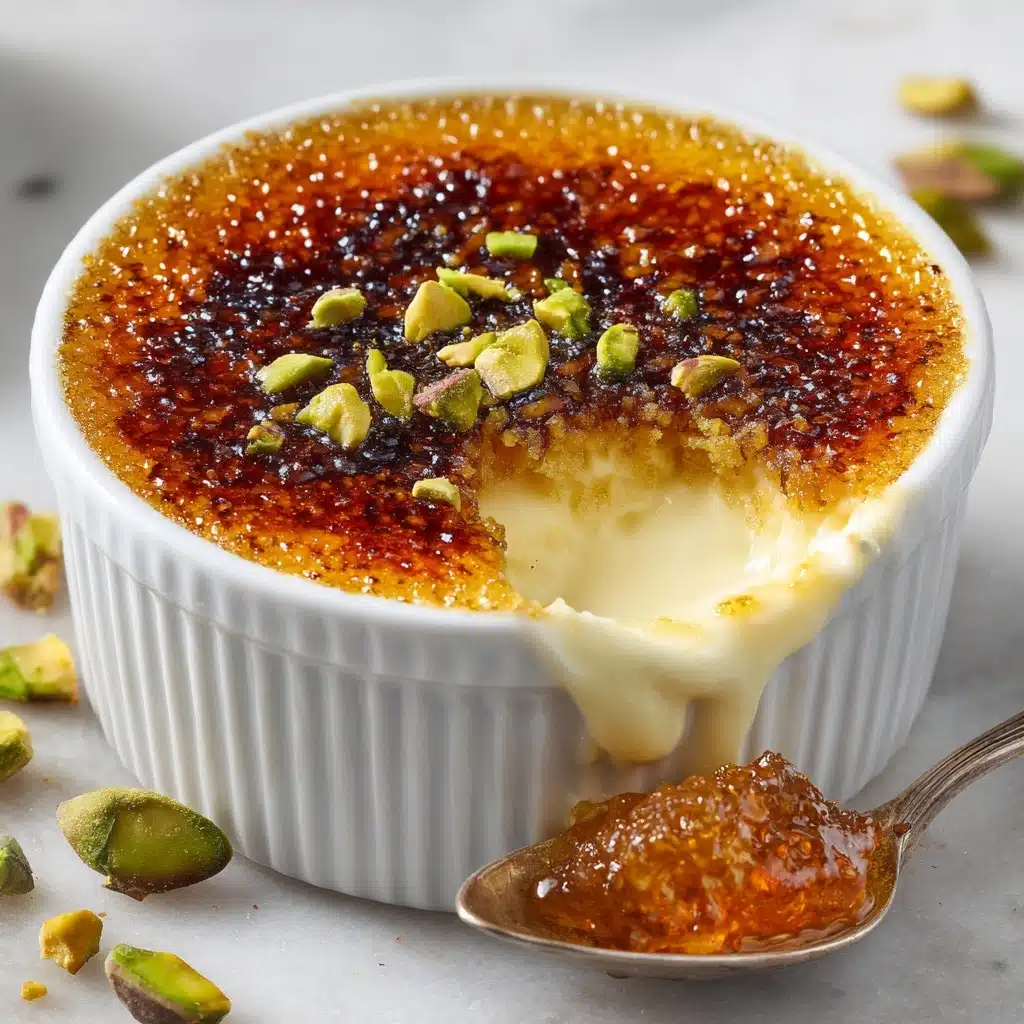 White Chocolate Lavender Brûlée with Pistachio Crunch Recipe - Recipe Image