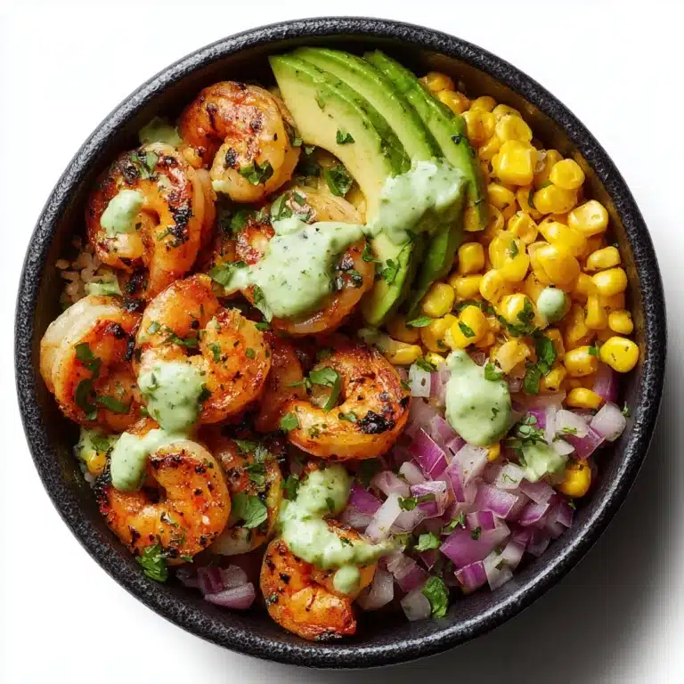 Grilled Shrimp Bowl with Avocado Corn Salsa and Creamy Sauce Recipe