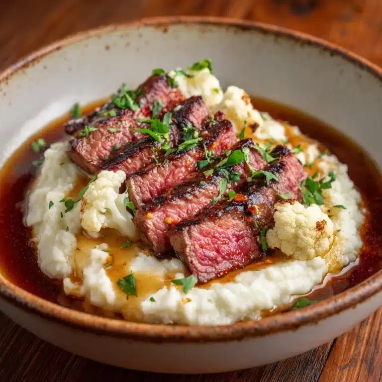 Brown Butter Steak with Roasted Garlic Whipped Cauliflower Recipe
