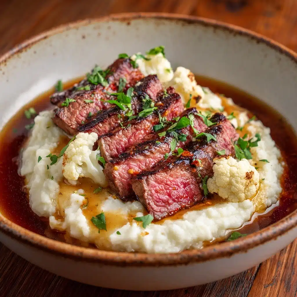 Brown Butter Steak with Roasted Garlic Whipped Cauliflower Recipe