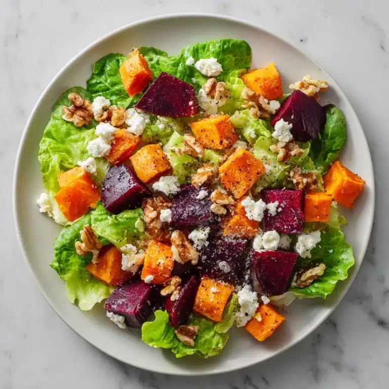 Creamy Roasted Beet Salad with Sweet Potato & Feta Recipe