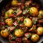 Slow Cooker Garlic Butter Beef Bites & Potatoes Recipe