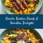 Garlic Butter Steak with Egg Noodles and Spinach Salad Recipe