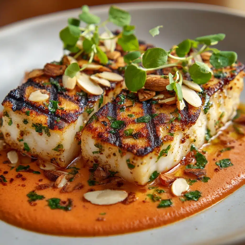 Spanish Grilled Cod with Almond Romesco Sauce Recipe - Recipe Image