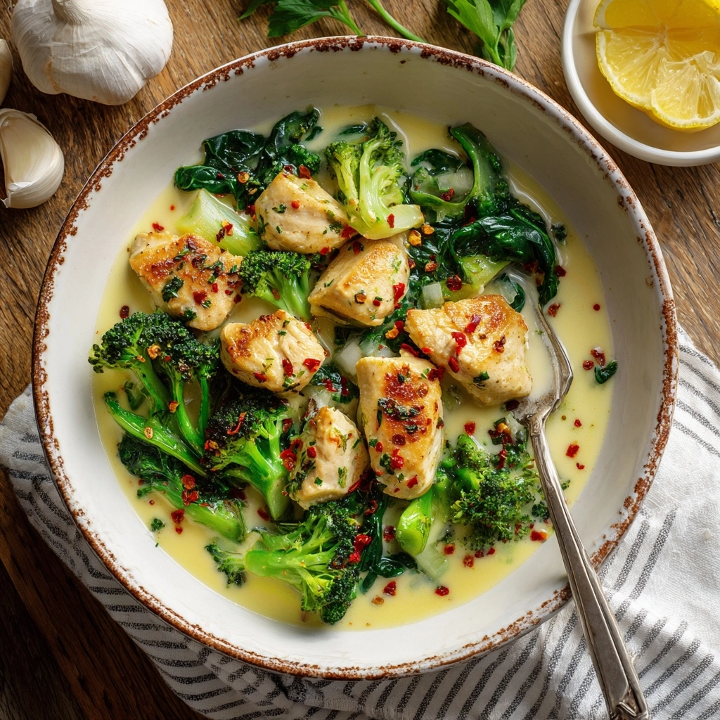 Garlic Chicken with Broccoli and Spinach Recipe - Recipe Image