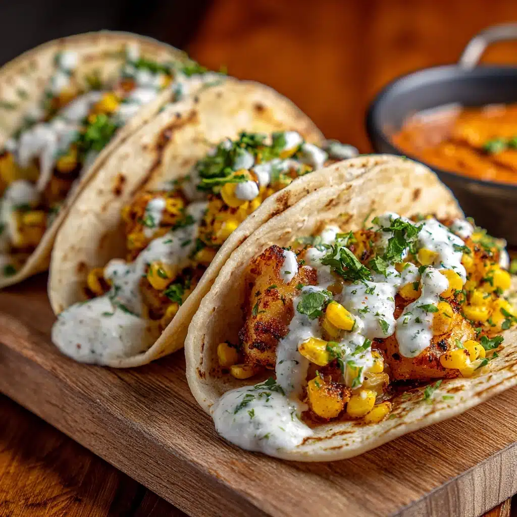 Fried Chicken Street Corn Tacos with Jalapeño Lime Recipe - Recipe Image