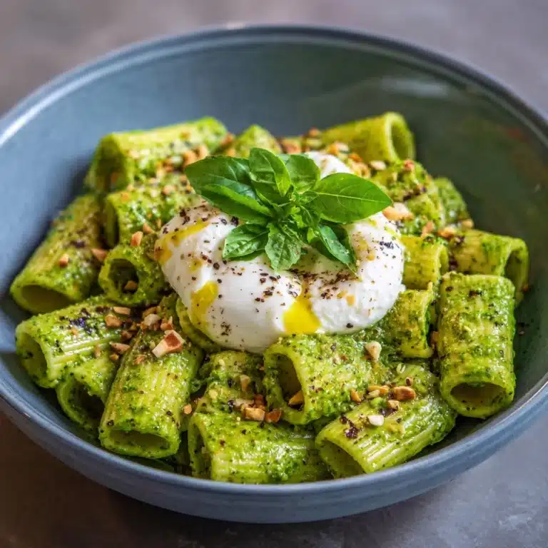 Creamy One Pot Rigatoni with Basil-Pistachio Pesto & Burrata Recipe