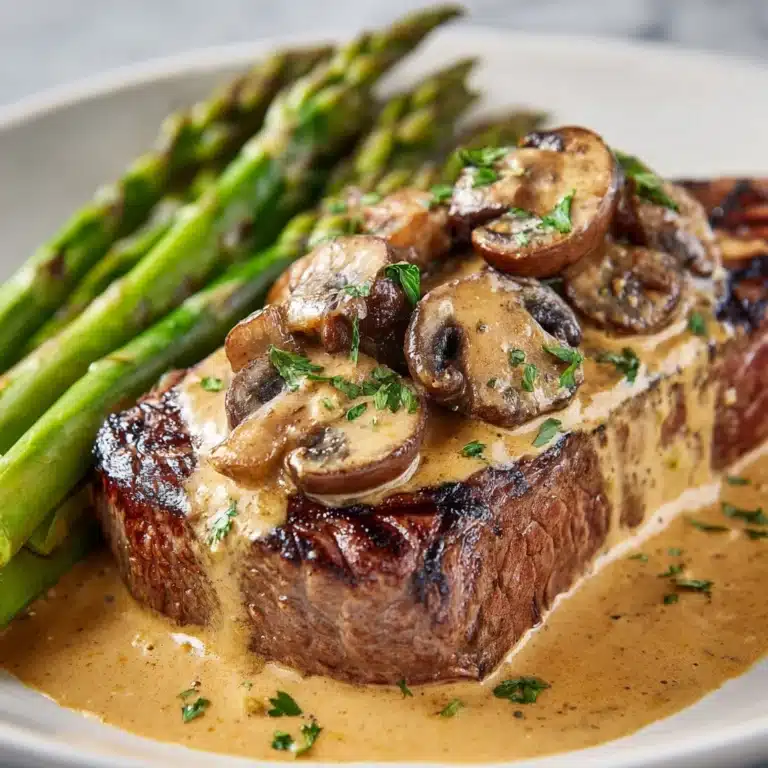 Steak with Creamy Mushroom Sauce & Asparagus Recipe