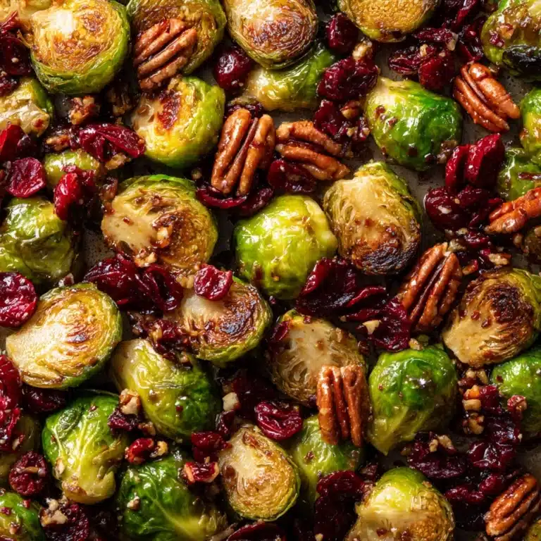 Balsamic Roasted Brussels Sprouts with Cranberries & Pecans Recipe