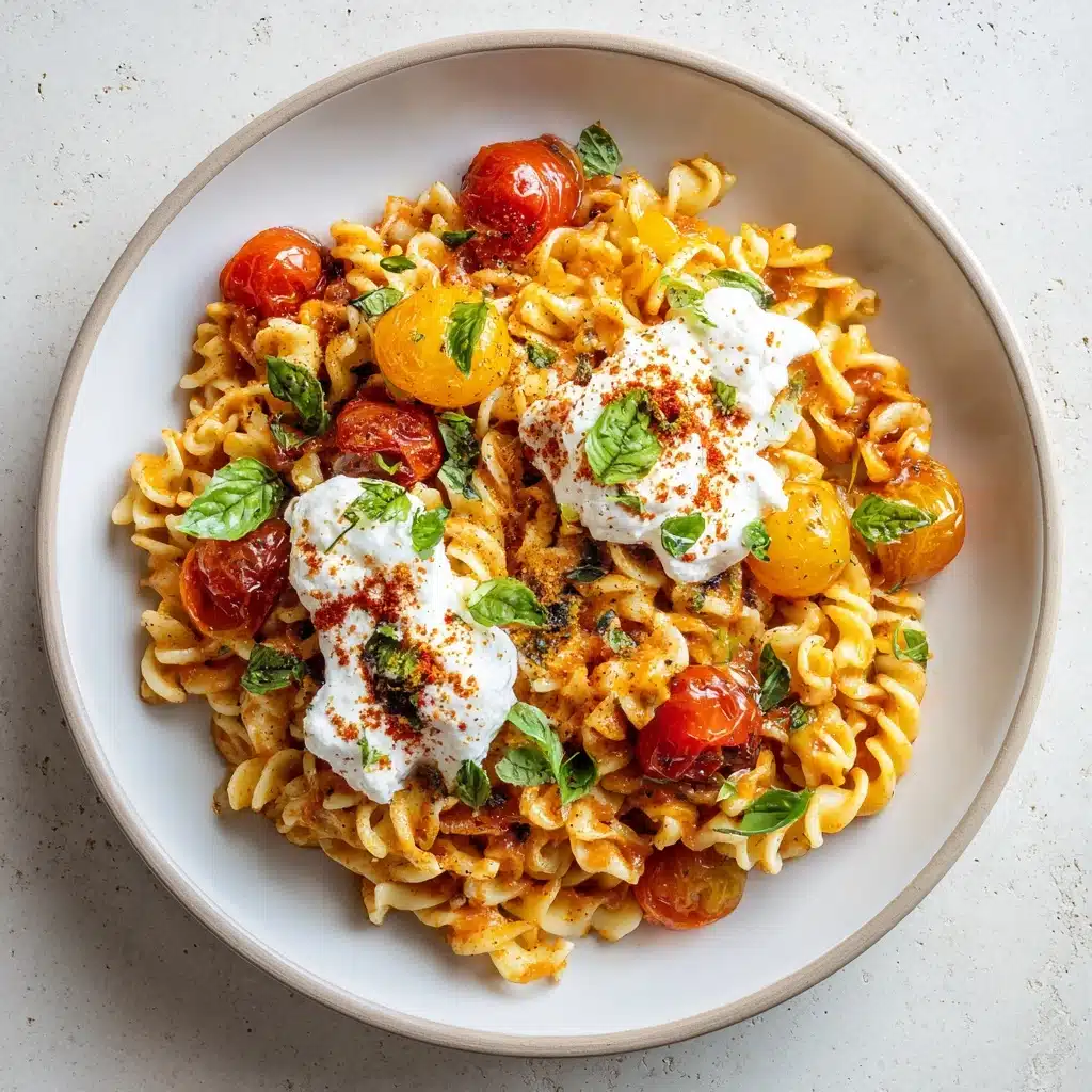Summer Weeknight Burst Tomato Burrata Pasta Recipe - Recipe Image