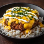 Garlic Butter Beef and Rice Skillet with Cheddar Parmesan Sauce Recipe