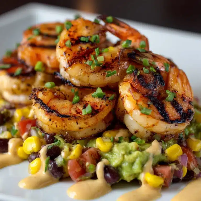 Grilled Shrimp Bowl with Avocado Corn Salsa and Creamy Sauce Recipe