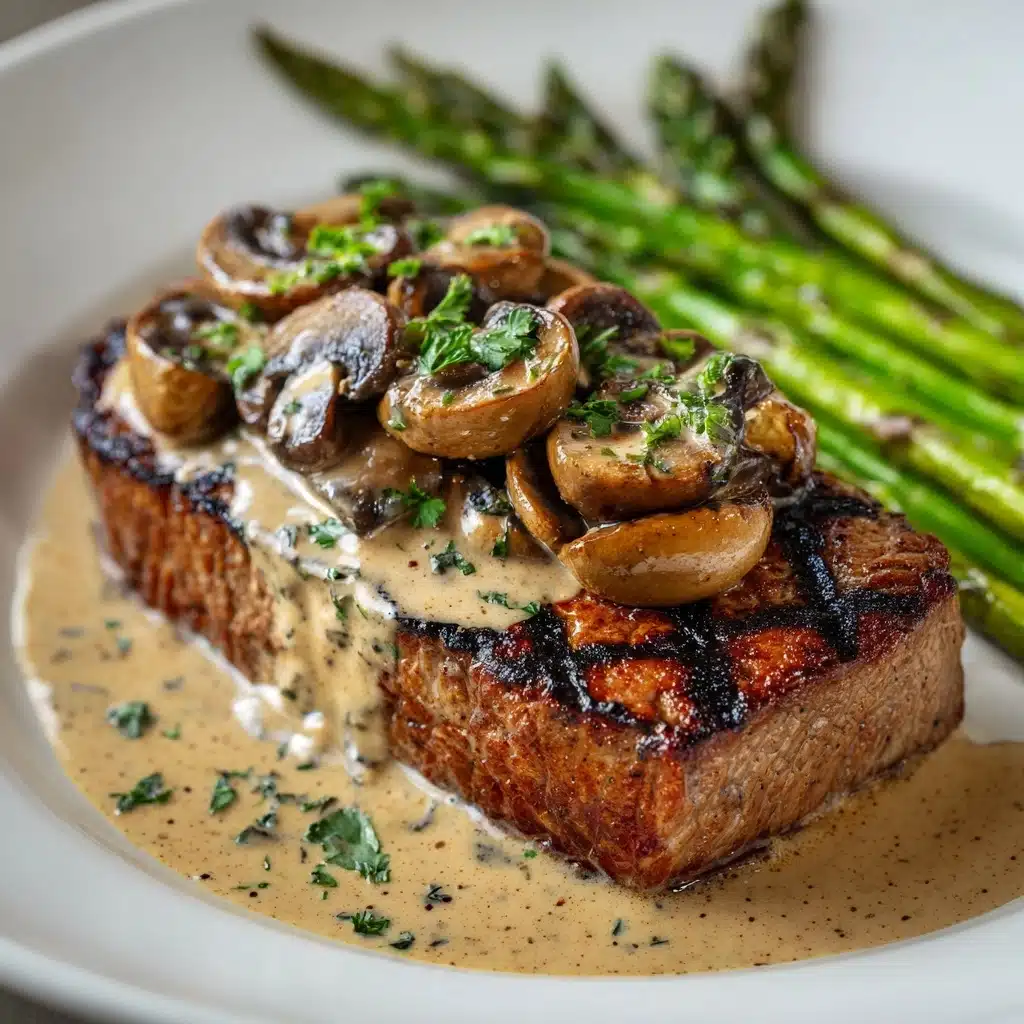 Steak with Creamy Mushroom Sauce & Asparagus Recipe - Recipe Image