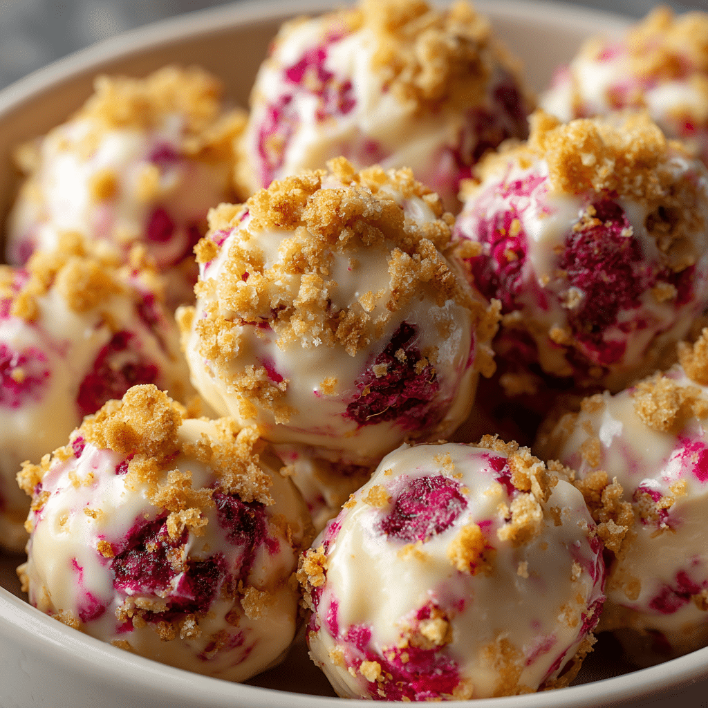 White Chocolate Raspberry Cheesecake Balls Recipe - Recipe Image