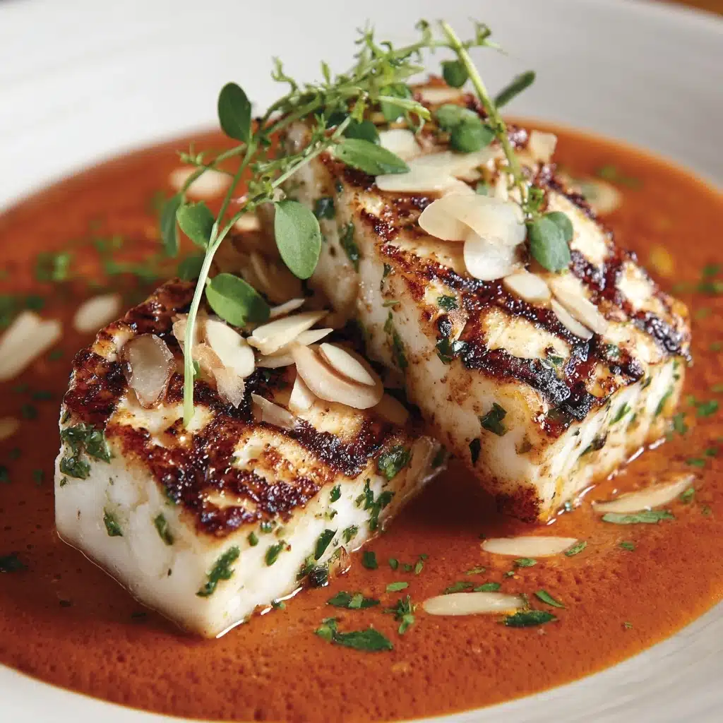 Spanish Grilled Cod with Almond Romesco Sauce Recipe - Recipe Image