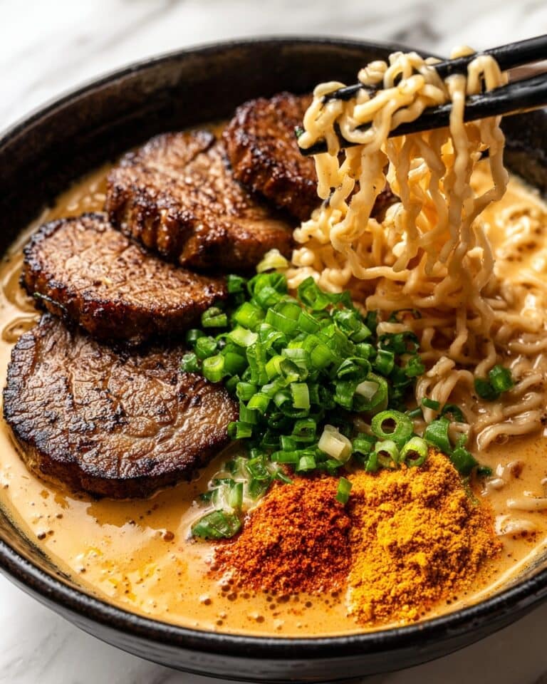 Fiery Chicken Ramen with Creamy Garlic Sauce Recipe