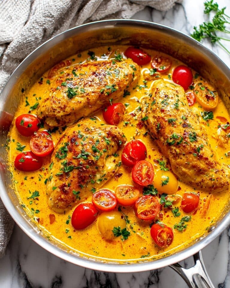 Creamy Pesto Chicken with Roasted Tomatoes Recipe