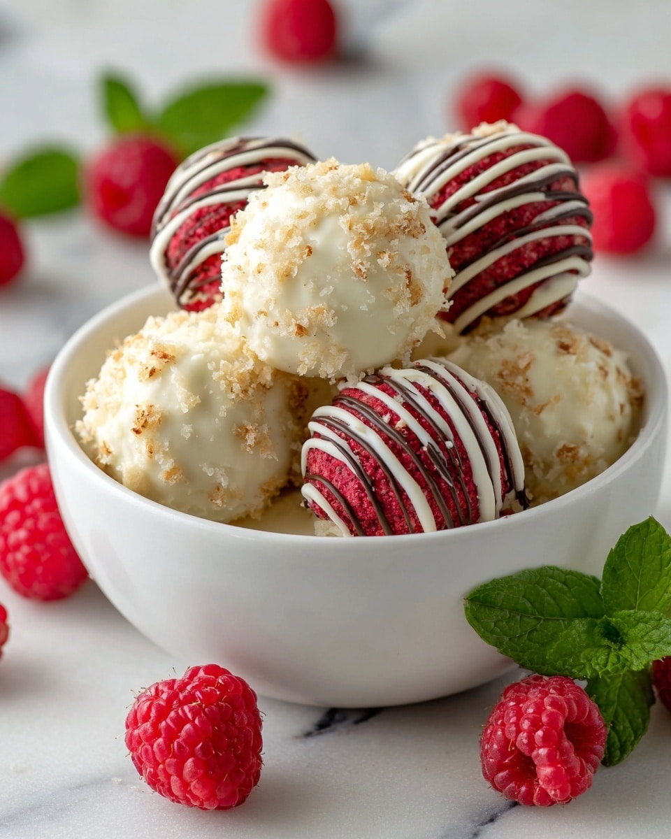 White Chocolate Raspberry Cheesecake Balls Recipe - Recipe Image
