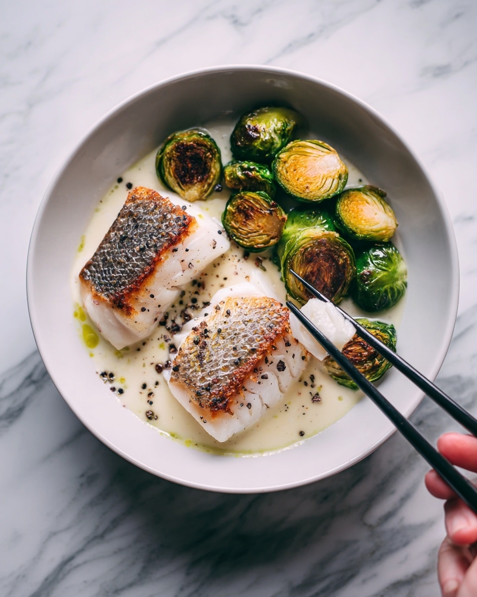 Lemon Garlic Butter Cod Bowls with Roasted Brussels Sprouts Recipe - Recipe Image