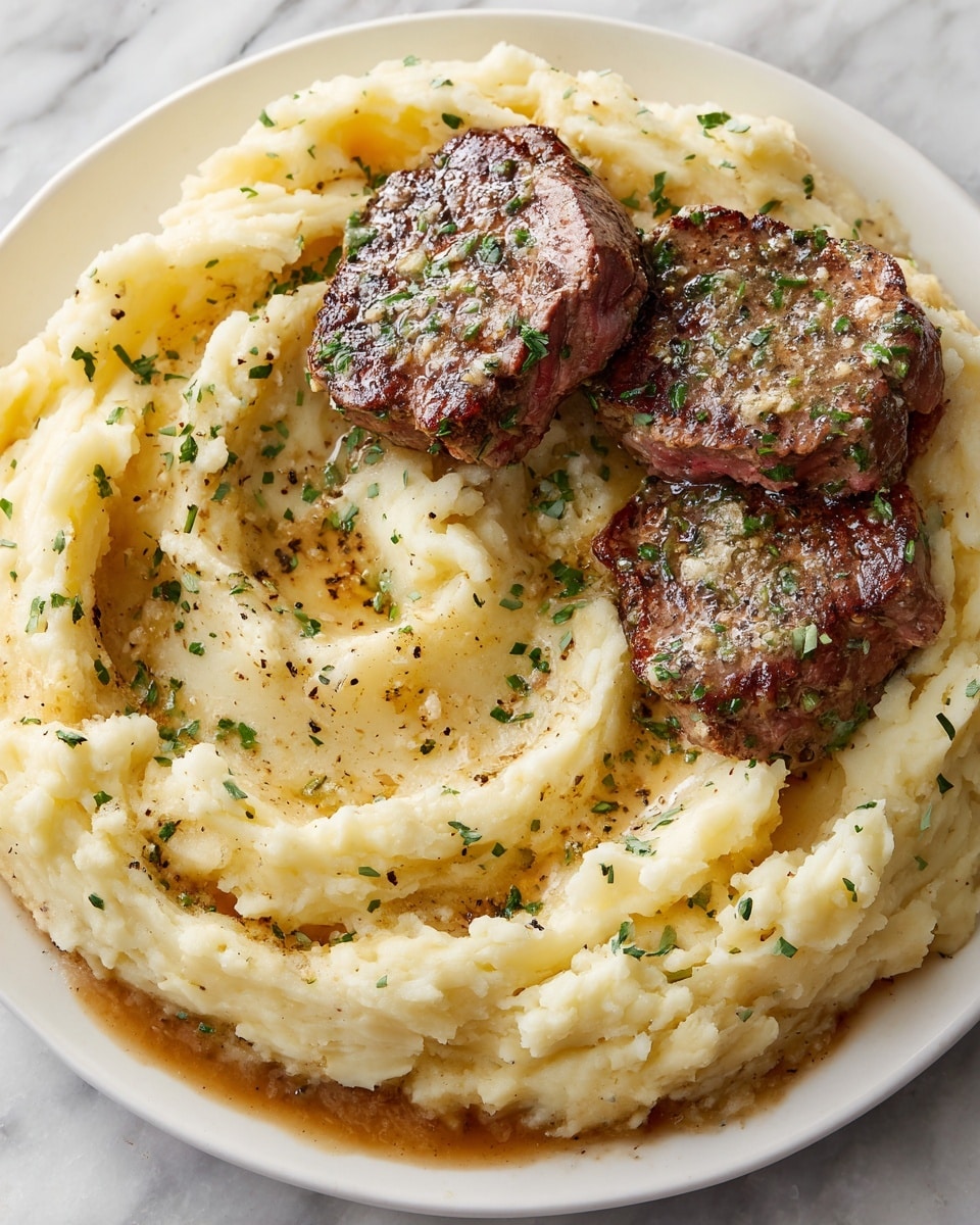 Garlic Butter Steak & Creamy Mash Recipe - Recipe Image