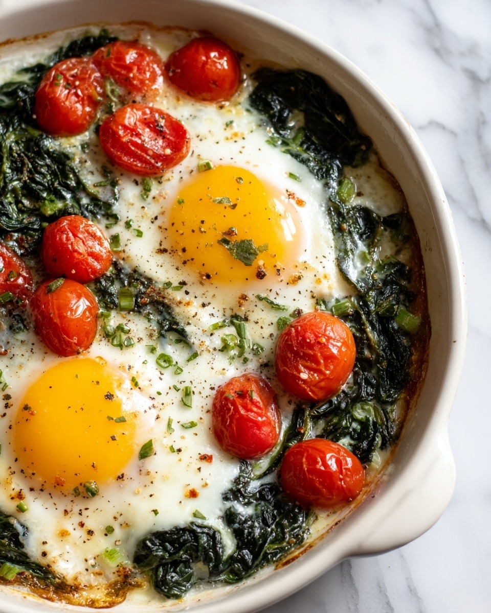 Baked Feta Eggs with Tomatoes and Spinach Recipe - Recipe Image