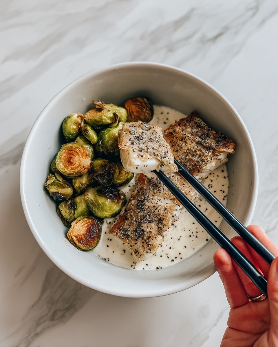 Lemon Garlic Butter Cod Bowls with Roasted Brussels Sprouts Recipe - Recipe Image