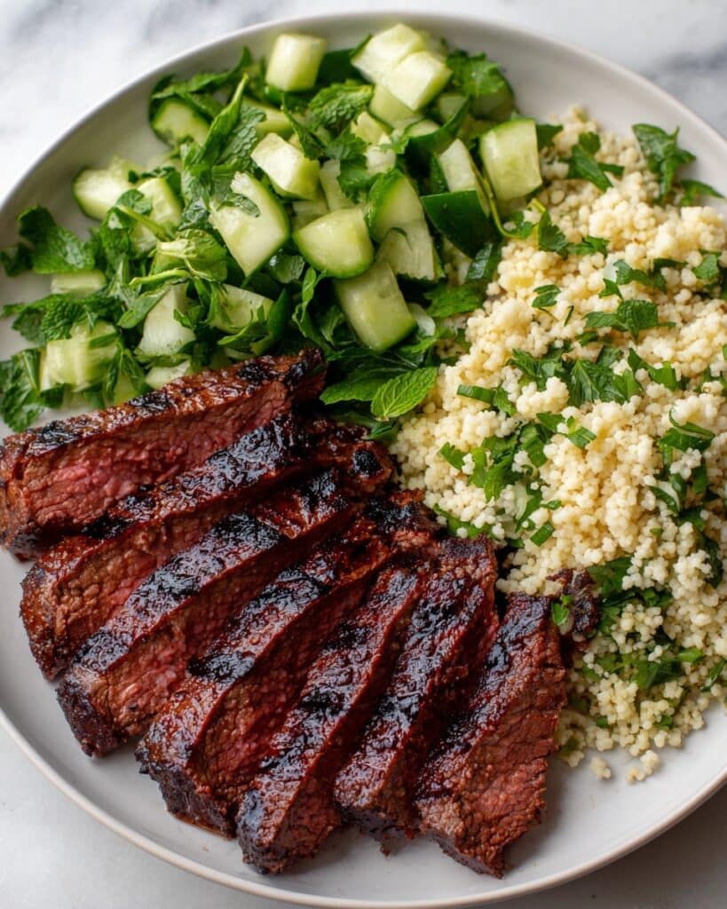 Grilled Skirt Steak with Lemon Herb Couscous Salad Recipe