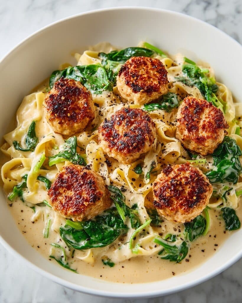Chicken Ricotta Meatballs in Spinach Alfredo Sauce Recipe