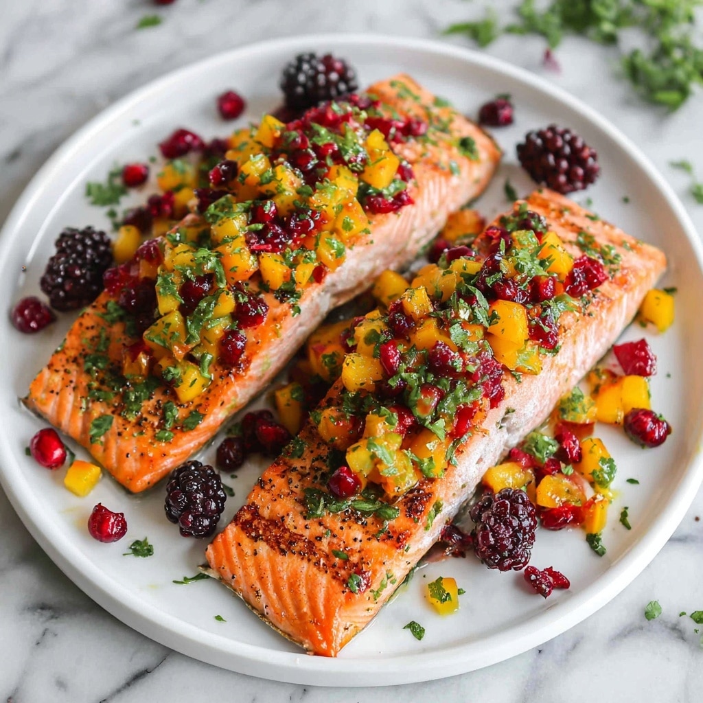 Baked Salmon with Cranberry Salsa and Pecans Recipe - Recipe Image