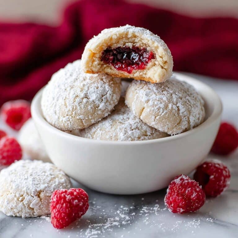 Raspberry Almond Snowball Cookies with Jam Filling Recipe