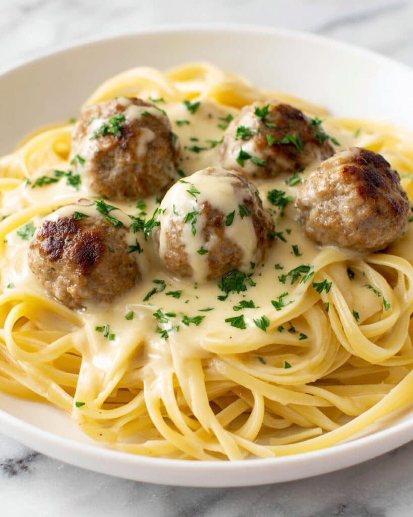 Garlic Butter Chicken Balls with Creamy Parmesan Pasta Recipe