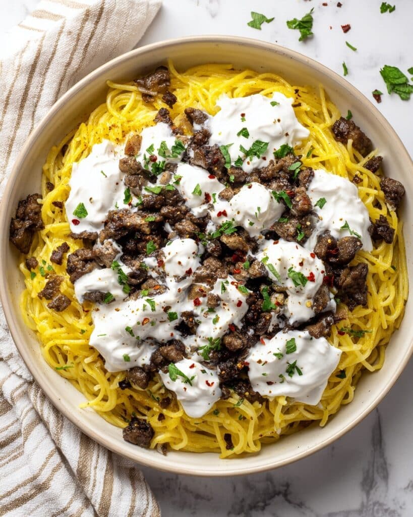 Creamy Ground Beef Alfredo Pasta Recipe