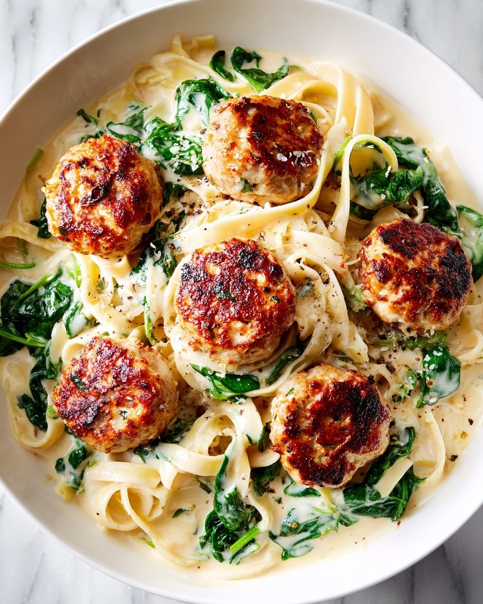 Chicken Ricotta Meatballs in Spinach Alfredo Sauce Recipe - Recipe Image
