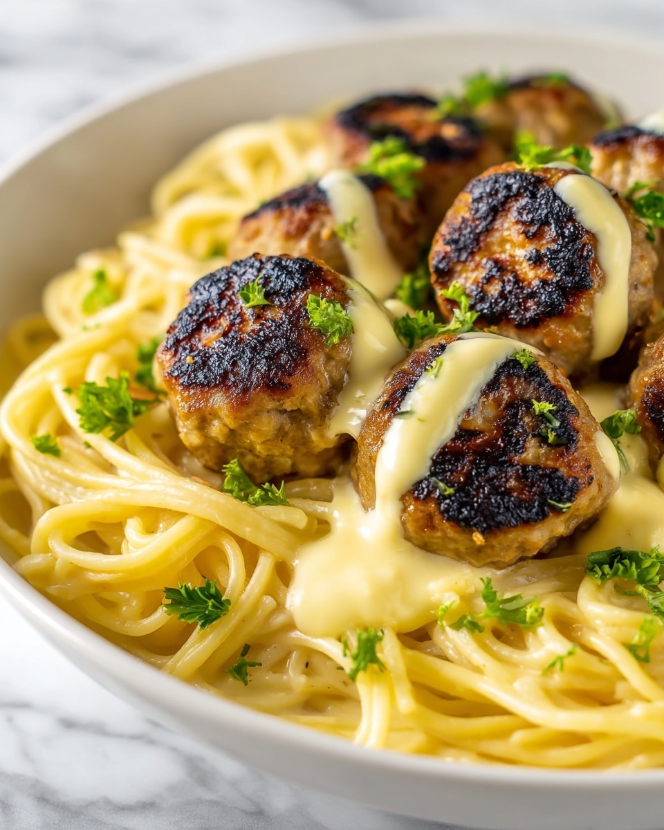 Garlic Butter Chicken Balls with Creamy Parmesan Pasta Recipe - Recipe Image
