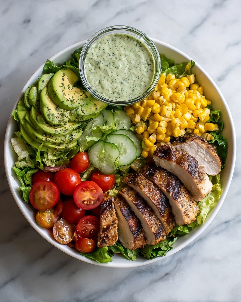 Grilled Chicken Bowl with Creamy Avocado Sauce & Veggies Recipe - Recipe Image
