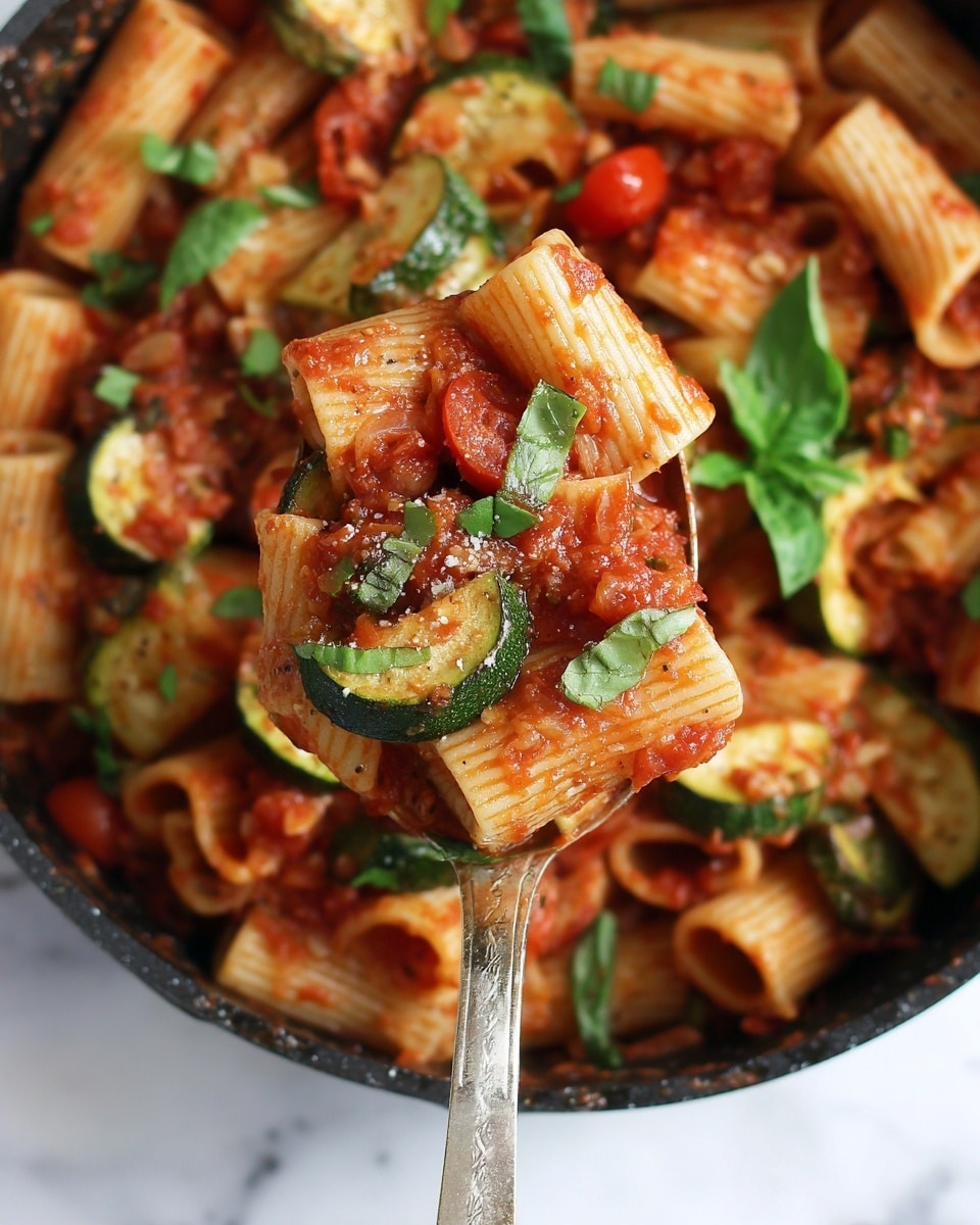 Rigatoni with Sausage, Tomatoes, and Zucchini Recipe - Recipe Image