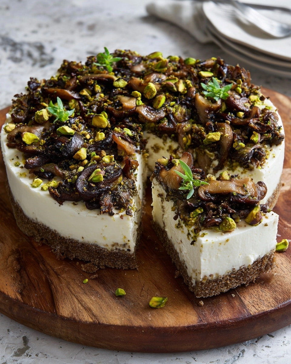 Pistachio and Mushroom Cheesecake with Feta-Parmesan Crust Recipe - Recipe Image
