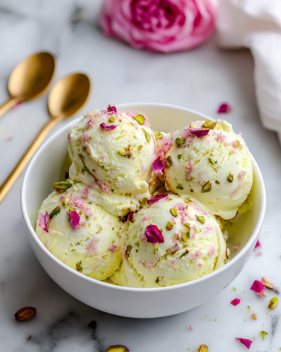 Rose Pistachio Cheesecake Ice Cream Recipe - Recipe Image