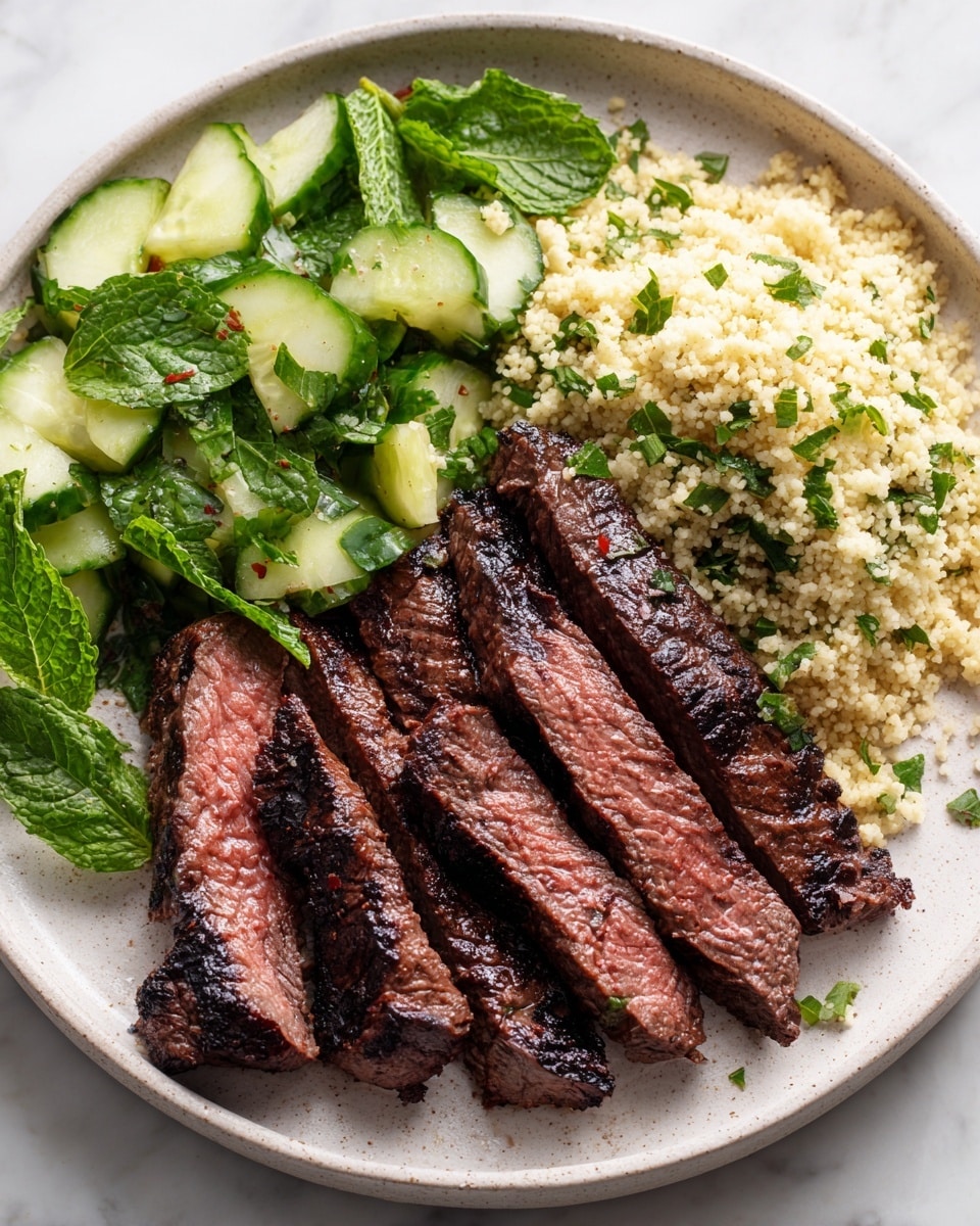 Grilled Skirt Steak with Lemon Herb Couscous Salad Recipe - Recipe Image