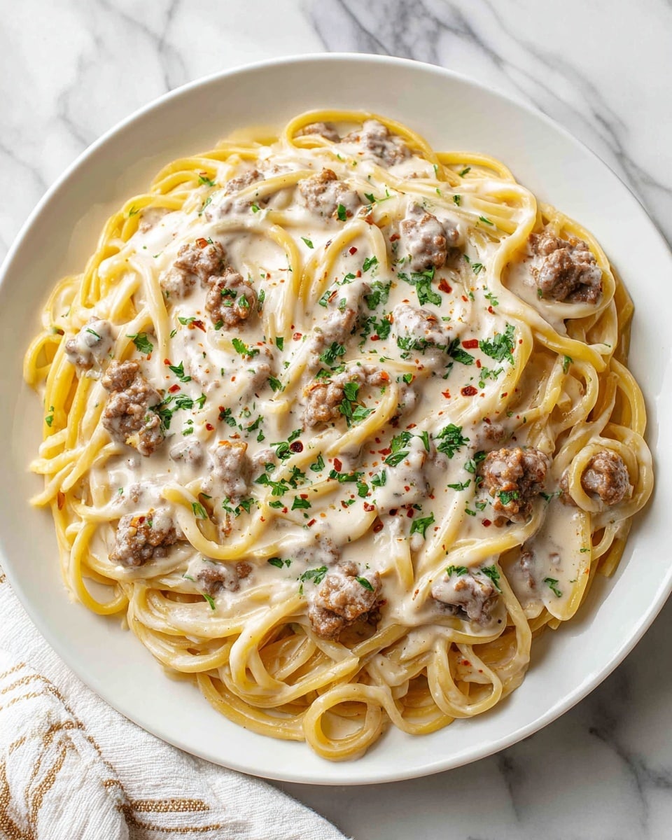 Creamy Ground Beef Alfredo Pasta Recipe - Recipe Image