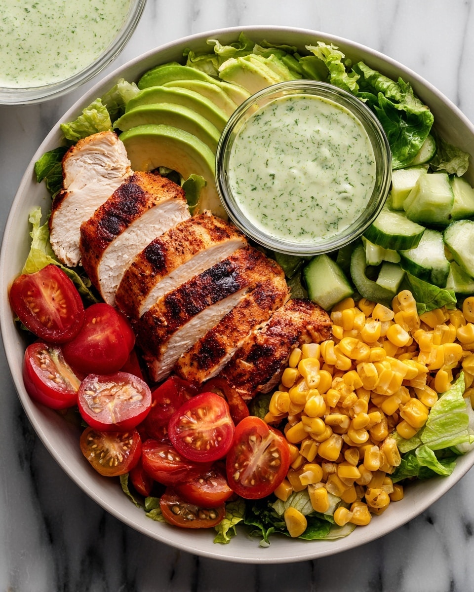 Grilled Chicken Bowl with Creamy Avocado Sauce & Veggies Recipe - Recipe Image