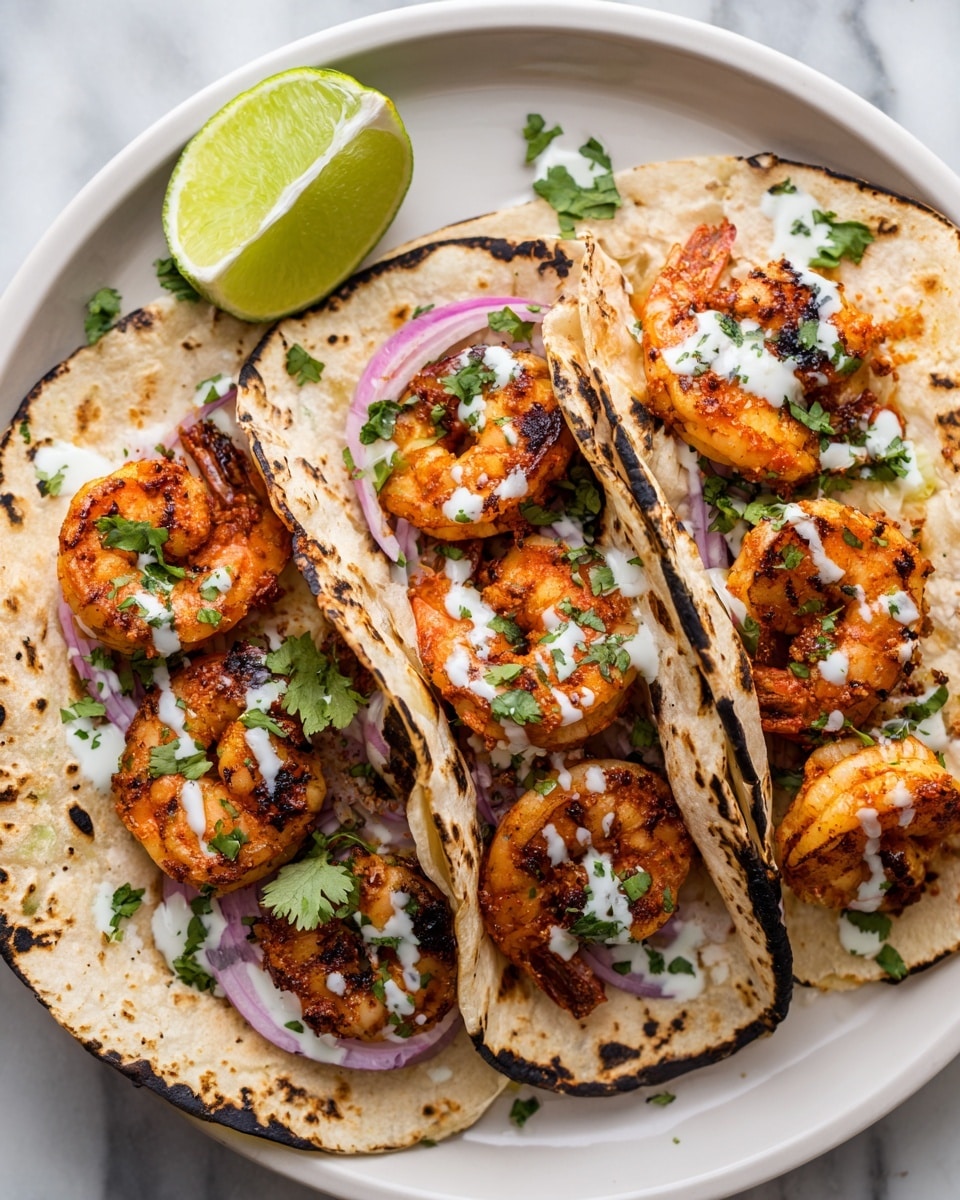 Quick Shrimp Tacos with Creamy Sauce and Fresh Veggies Recipe - Recipe Image