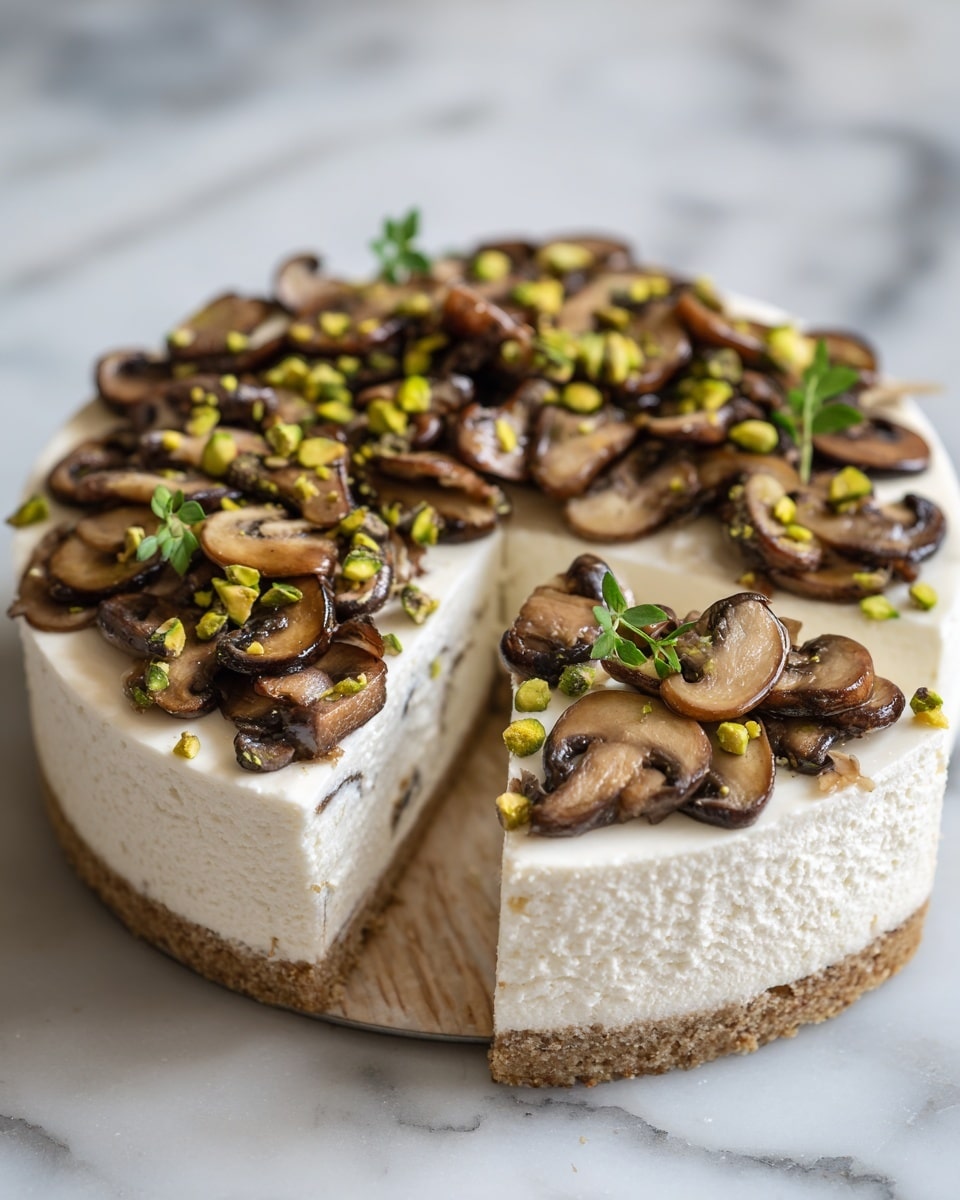 Pistachio and Mushroom Cheesecake with Feta-Parmesan Crust Recipe - Recipe Image